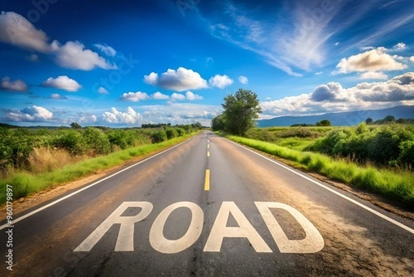 Fototapeta Wide Asphalt Road with Clear Space for Text