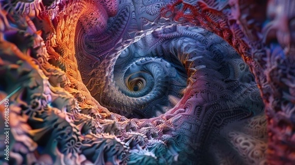 Obraz A vibrant, abstract swirl showcasing intricate patterns and colors, evoking a sense of depth and movement.