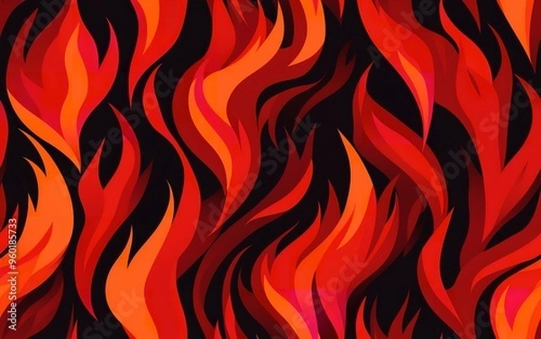 Fototapeta A close-up image of flames burning against a black background. The flames are bright orange and yellow, and they are reflecting on the surface below.blaze fire flame texture background

