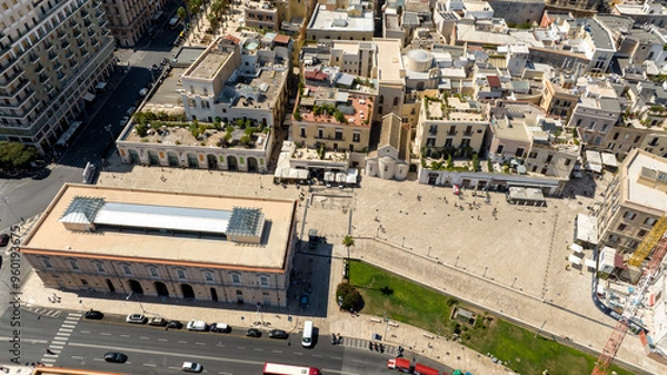 Fototapeta Aerial view of Ferrarese Square in the historic center of Bari, Puglia, Italy. It is one of the most important squares in the old city, called Old Bari.