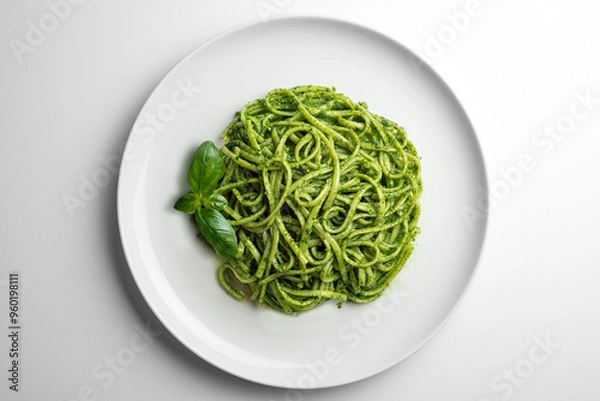Obraz Dish with linguine with Genoese pesto sauce