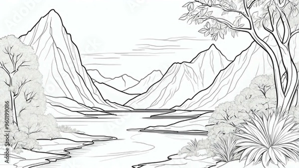 Fototapeta single line drawings vector art background