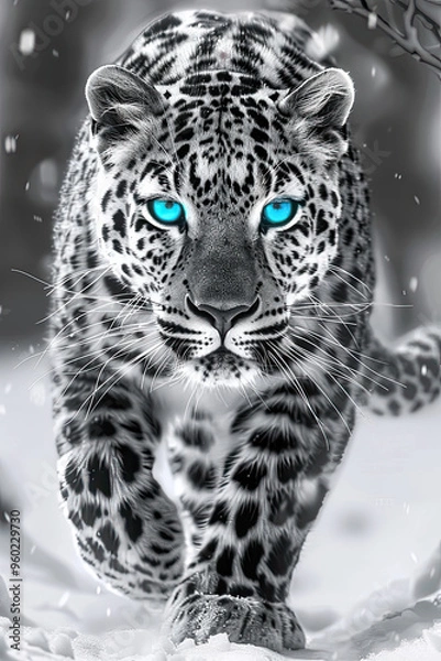 Fototapeta Beautiful Wallpaper with a Snow Leopard Design, Ideal Wild Animal Poster or Graphic Resource for Creative Project, Ai Generative