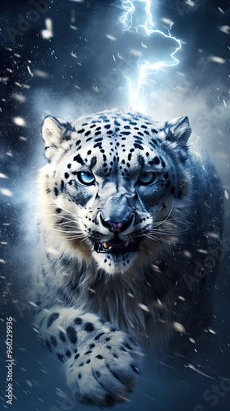 Fototapeta Beautiful Wallpaper with a Snow Leopard Design, Ideal Wild Animal Poster or Graphic Resource for Creative Project, Ai Generative