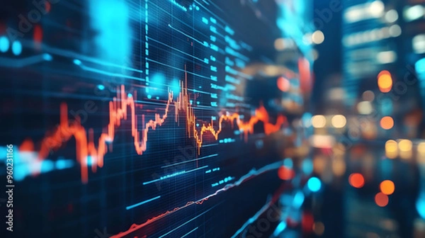 Fototapeta Digital financial data visualization with vibrant graphs and charts