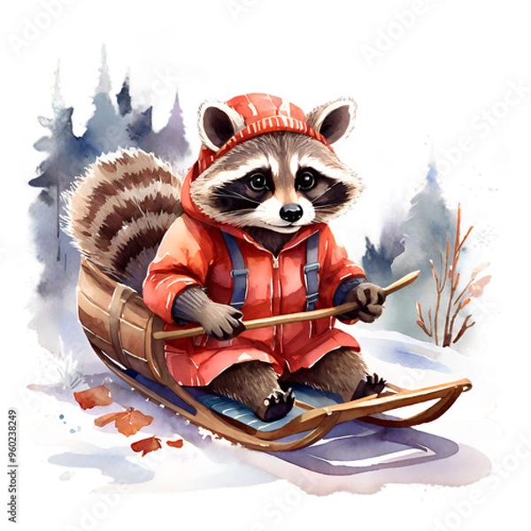Obraz A raccoon in the winter forest
