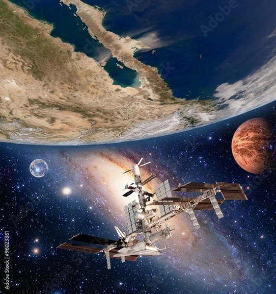 Fototapeta Earth satellite solar system international space station iss moon mars planet. Elements of this image furnished by NASA.