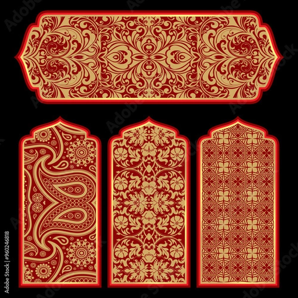 Obraz Decorative wall panels set Jali design CNC pattern, laser cutting pattern, router CNC cutting.Jali Laser cut decorative panel set with laser pattern.