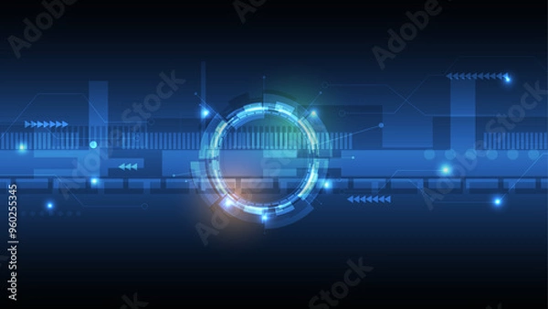 Fototapeta Sound wave rhythm background. Blue technology background with motion neon light effect. Futuristic digital innovation background vector illustration. Musical symbol of the circular audio equalizer.