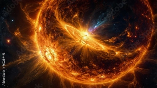 Obraz A fiery solar flare erupts from the surface of the sun.