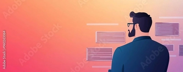 Fototapeta Digital database architecture, programmer with virtual tools, advanced environment