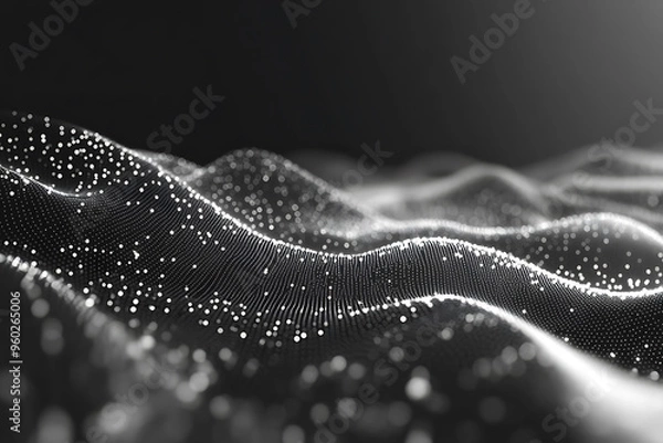 Fototapeta Abstract digital background banner featuring intricate data connections in black and white colors, highlighting technology and network themes with a minimalist and modern touch