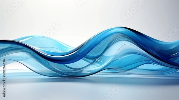 Obraz Abstract blue curved shape on a white background, designed for motion graphics animation. This fluid and captivating vector illustration with negative space for a minimalist and unique aesthetic