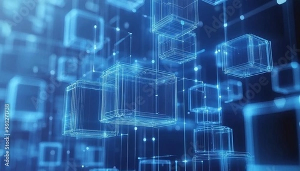 Fototapeta Revolutionary Tokenization: Abstract Blockchain Visualization for Secure Digital Asset Management and Smart Contract Implementation. Futuristic Blue Technological Landscape Showcasing Interconnected N