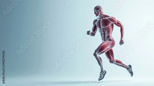 Fototapeta Exercise physiology and health promotion digital visualization on copy space background with text area