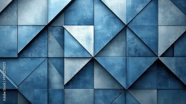 Fototapeta Geometric blue panel design featuring textured triangular shapes arranged in a modern pattern for architectural inspiration