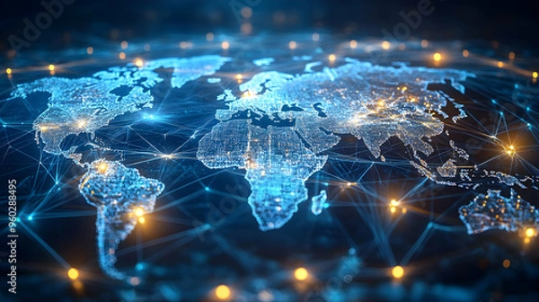 Fototapeta Digital representation of a global network map.