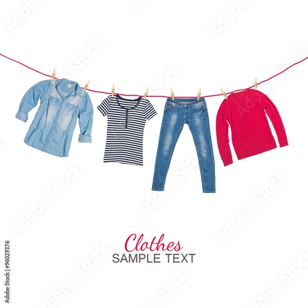 Obraz Set of basic woman clothes hanging