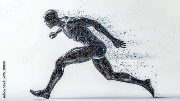 Obraz Digital technology application in sports science featuring athlete silhouette on plain background