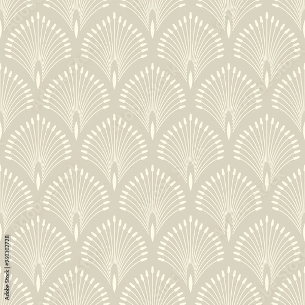 Fototapeta Vintage Art Deco Seamless Pattern. Geometric decorative with leaf texture. Retro background. Wallpaper. Beige