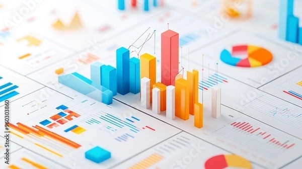 Fototapeta Comprehensive financial data analysis and visualization displayed through various charts graphs and infographics to support strategic business decisions market trends and growth opportunities