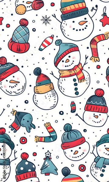 Fototapeta New Year and Christmas 2d cartoon or graphic advertising background, Seamless pattern