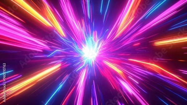 Fototapeta Vibrant bursts of neon energy, electric sparks and streaks, Abstract background, Dynamic, intense