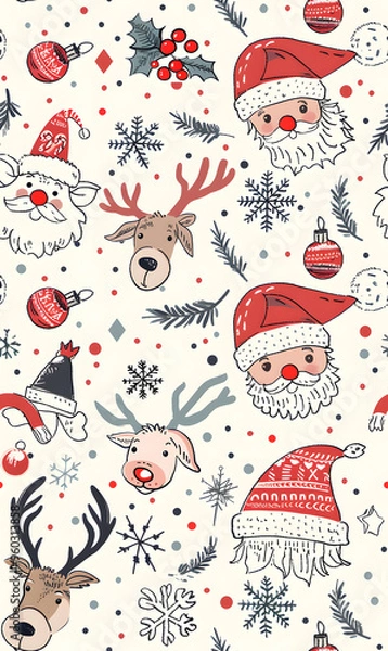 Fototapeta New Year and Christmas 2d cartoon or graphic advertising background, Seamless pattern