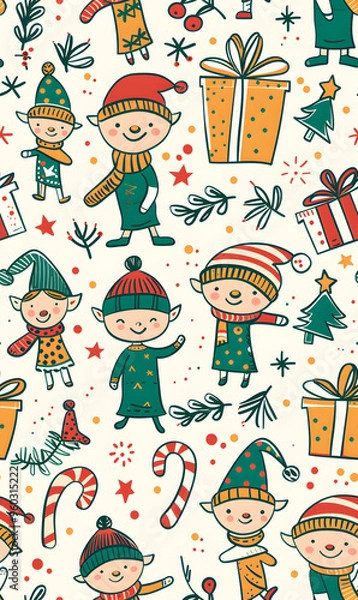 Fototapeta New Year and Christmas 2d cartoon or graphic advertising background, Seamless pattern