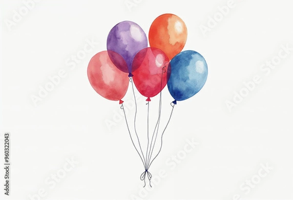 Fototapeta Illustration of isolated watercolor colorful balloons on white background