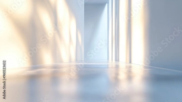 Obraz White wall with abstract light reflections, creating a soft and dynamic background for presentations.