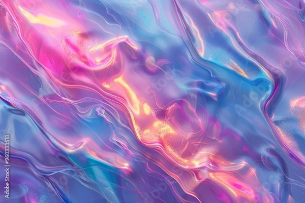 Fototapeta An abstract composition featuring flowing, metallic textures in shades of purple, pink, and blue, creating a captivating and futuristic visual effect.