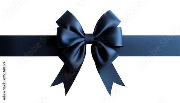Obraz High-quality image of an elegant, dark blue ribbon bow on black background, perfect for gift wrapping, celebrations, and decoration needs.