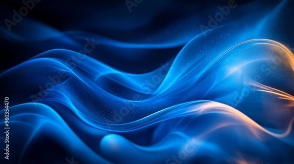 Fototapeta Elegant blue waves of light swirling gracefully in a soft, ethereal display of luminescence