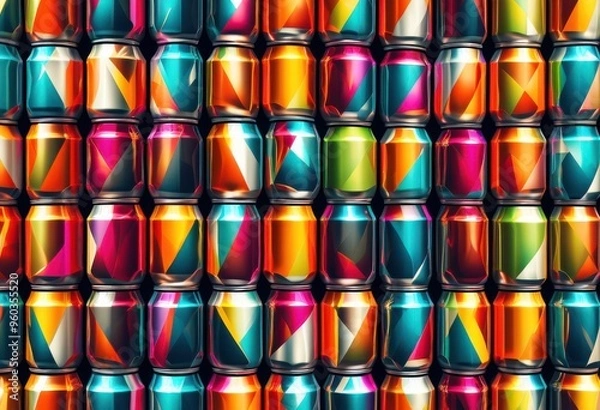 Obraz vibrant beer can mockup featuring striking backgrounds bold colors unique patterns eye catching branding design presentations, creative, visual, graphic, template