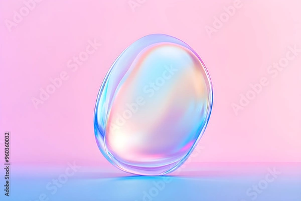 Fototapeta Abstract holographic texture of curved waves in Y2K style. 3d render of transparent glass, plastic. Fluid iridescent smooth surface isolated on pink background. Trendy futuristic motion design banner.