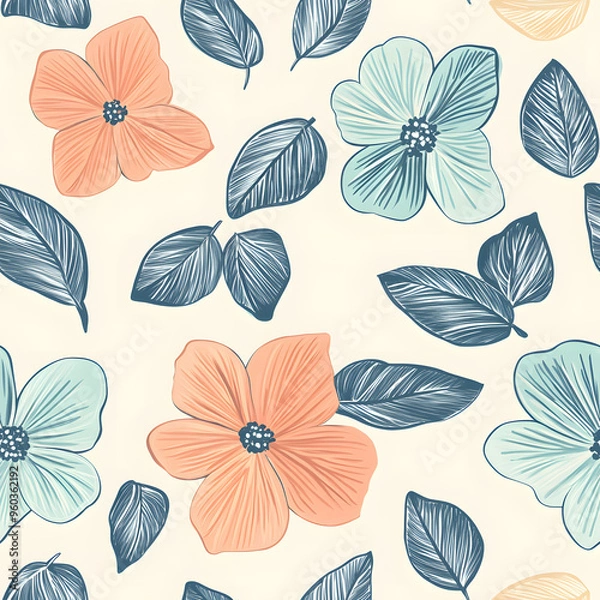 Fototapeta floral and leaf seamless patterns in doodle-style tile designs with graphic format.