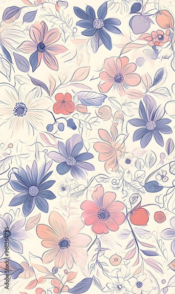 Fototapeta floral and leaf seamless patterns in doodle-style tile designs with graphic format.