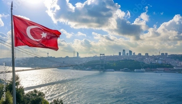 Fototapeta Commemorating 15 Temmuz: A Symbol of Democracy - Stunning Concept Photo of Bosphorus Bridge and Turk