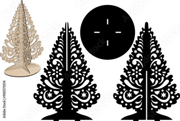 Fototapeta  3D Christmas Tree Laser Cut File Template Vector 3d Spruce Pine Model New Year Decoration
