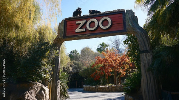 Fototapeta sign of "ZOO" in front of zoo