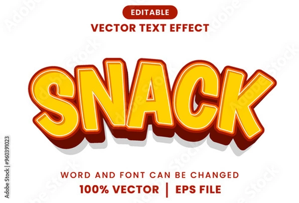 Fototapeta Snack 3d text effect. Bold cartoon style. Orange and brown text effect. Vector design.