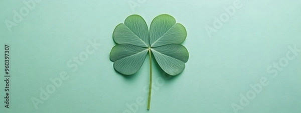Obraz Four-leaf clover, green background, flat lay, symmetrical, professional photography