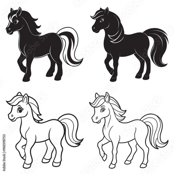 Fototapeta 3d rendering of dynamic pony silhouette line art. generative AI