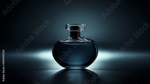 Obraz Elegant Silhouette of Luxury Perfume Bottle on Black Background in Photorealistic Style - High-Resolution Ultra High Quality Photography