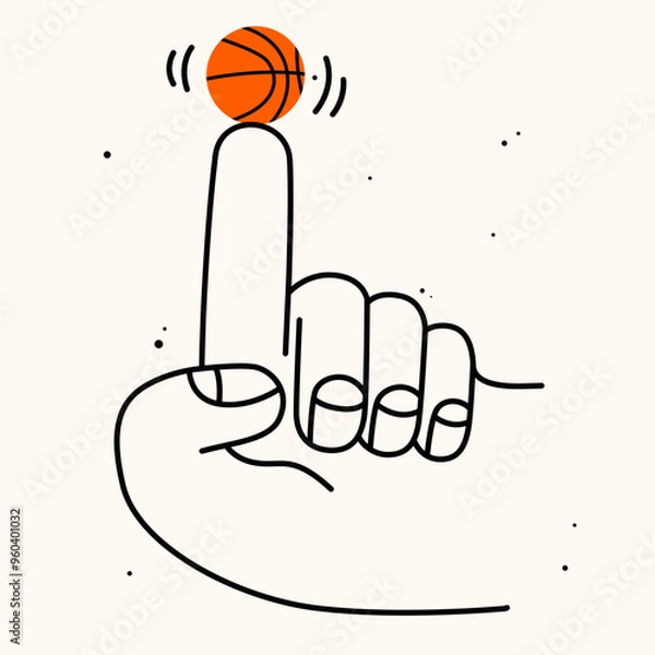 Fototapeta Hand holding school stuff. Hand draw flat vector illustration with the big hand with the colorful ball. Trendy isolated illustration, physical education concept.