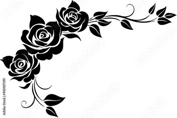 Obraz Floral corner element with roses and leaves vector illustration 
