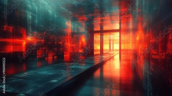 Fototapeta futuristic corporate artwork blending abstract shapes data visualizations and architectural elements sleek lines and cool tones convey innovation and progress