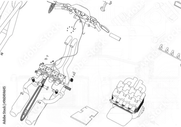 Obraz Disassembled motorcycle on a white background. Unique design. 