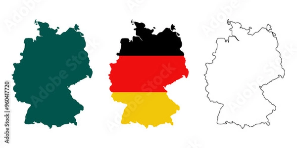 Fototapeta Germany map outline, silhouette and germany flag isolated on germany map transparent background.